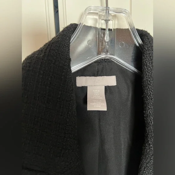 H&M Black Tweed Double-Breasted Blazer with Gold Buttons Size Small - Picture 4 of 9